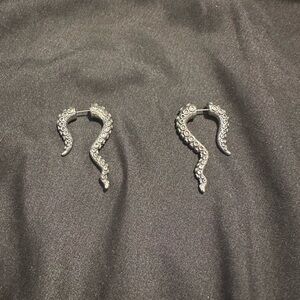 Silver-toned Octopus Tentacle Earrings, New